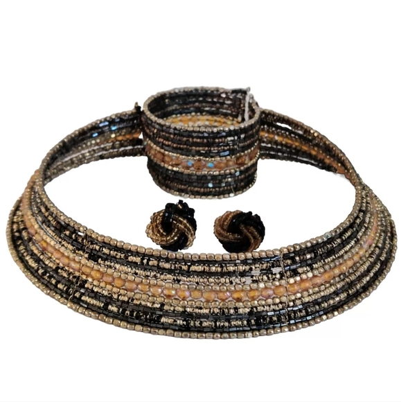 Cleopatra style glass seed beads jewelry set - Picture 3 of 15